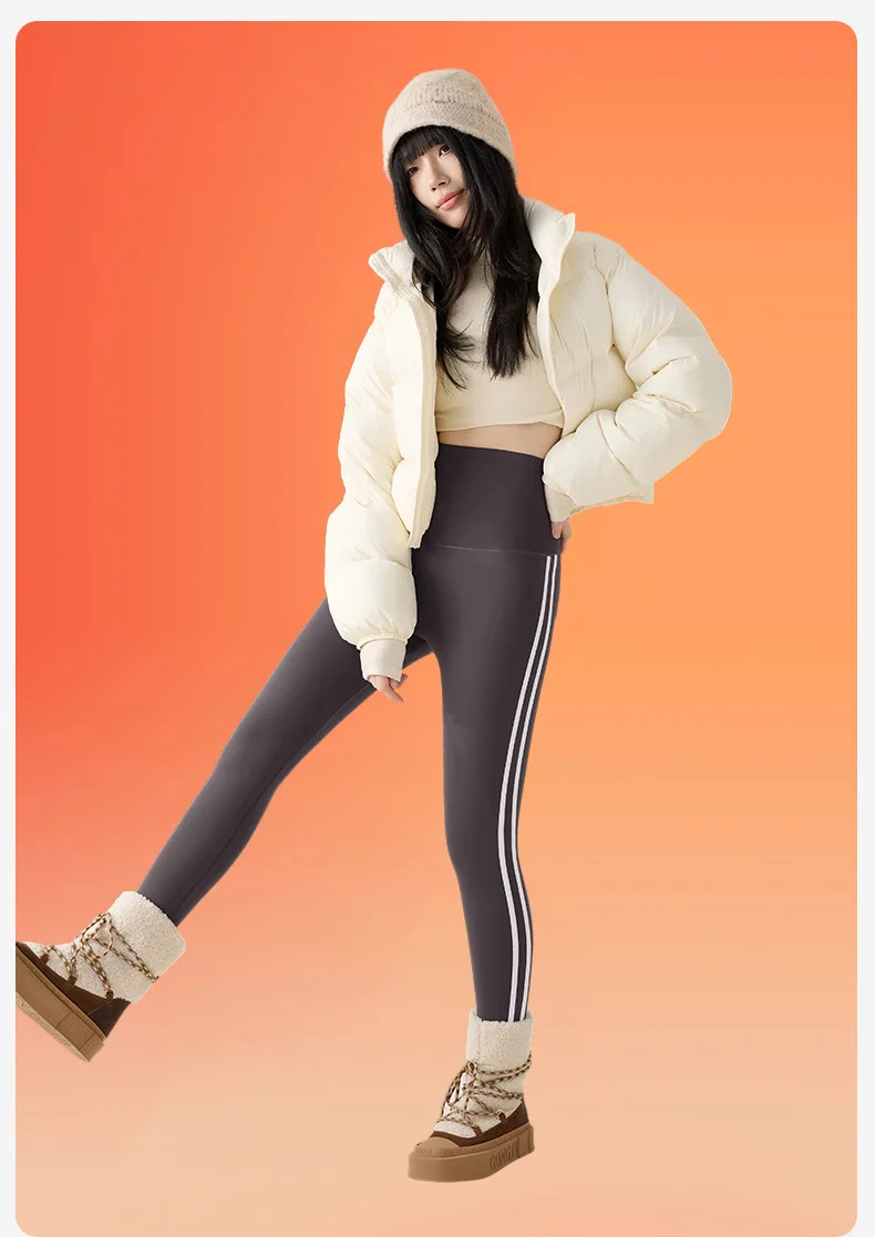 BIVIGAOS New Autumn White Striped Light Fleece Leggings Women Winter Pants High Waist Slim Velvet Thick Sport Warm Leggings
