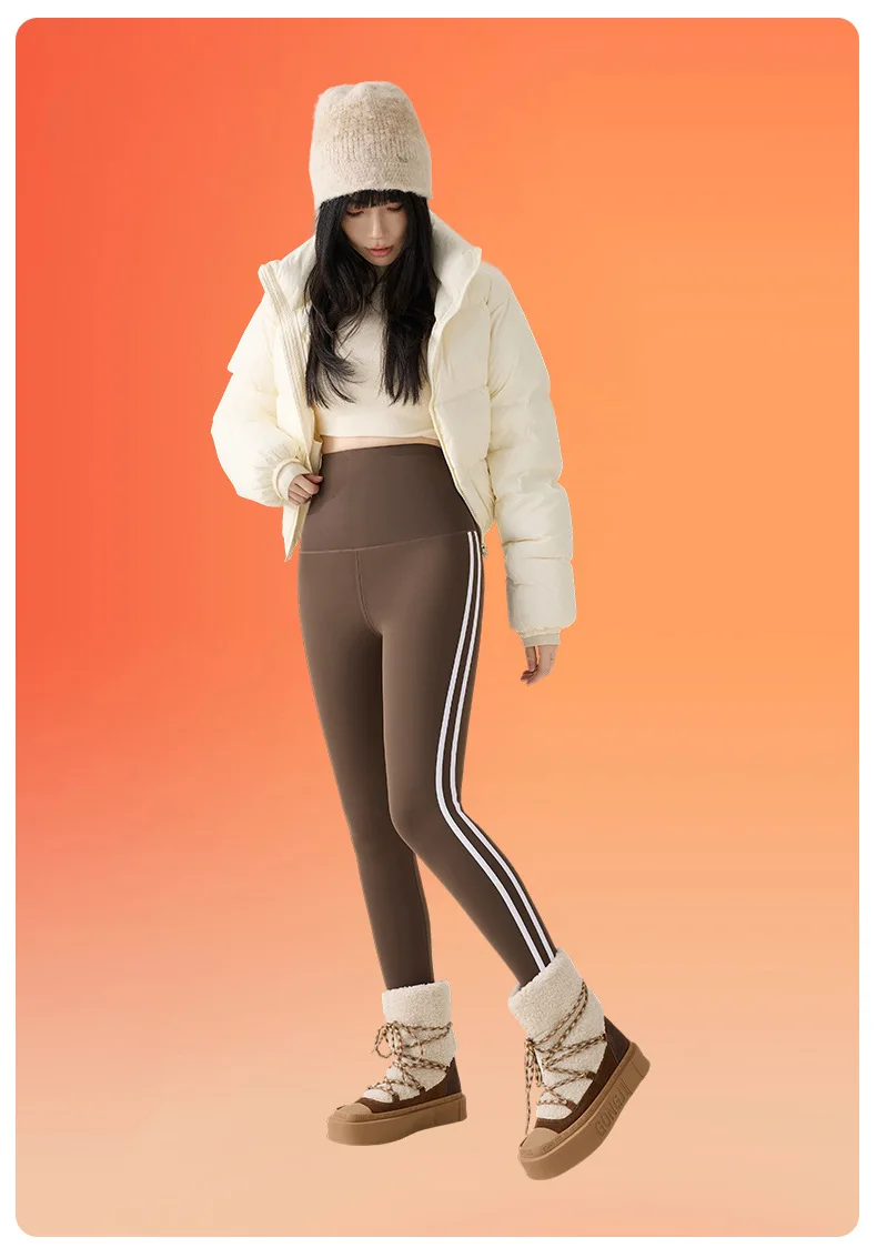 BIVIGAOS New Autumn White Striped Light Fleece Leggings Women Winter Pants High Waist Slim Velvet Thick Sport Warm Leggings