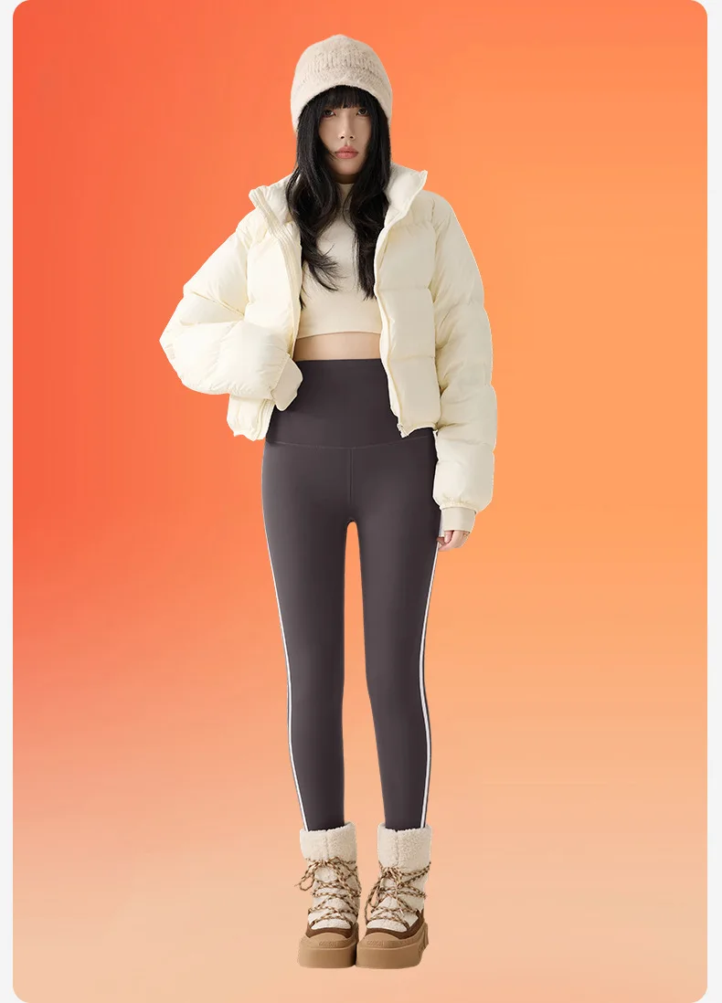 BIVIGAOS New Autumn White Striped Light Fleece Leggings Women Winter Pants High Waist Slim Velvet Thick Sport Warm Leggings