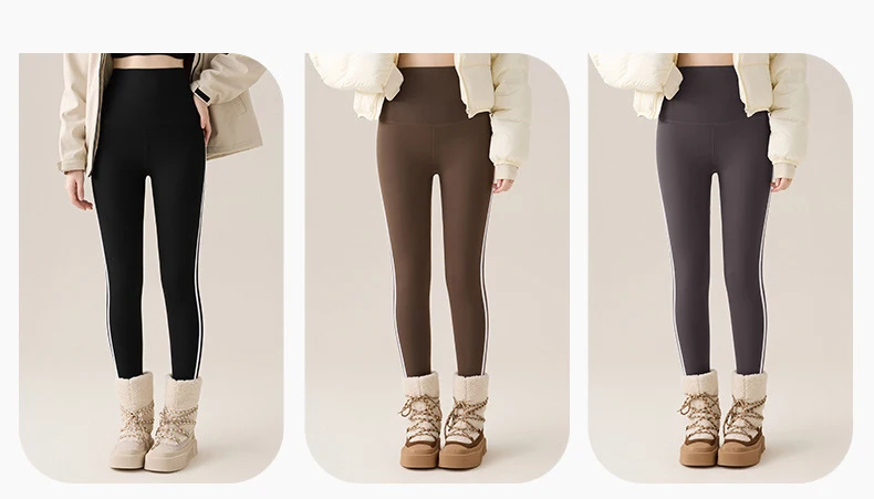 BIVIGAOS New Autumn White Striped Light Fleece Leggings Women Winter Pants High Waist Slim Velvet Thick Sport Warm Leggings