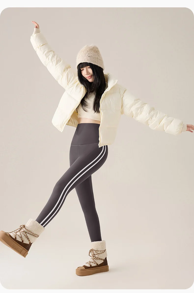 BIVIGAOS New Autumn White Striped Light Fleece Leggings Women Winter Pants High Waist Slim Velvet Thick Sport Warm Leggings
