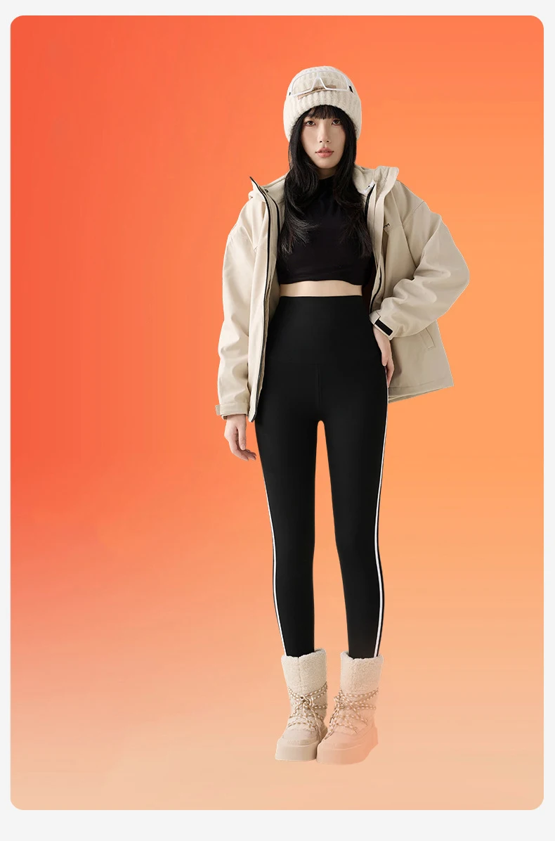BIVIGAOS New Autumn White Striped Light Fleece Leggings Women Winter Pants High Waist Slim Velvet Thick Sport Warm Leggings