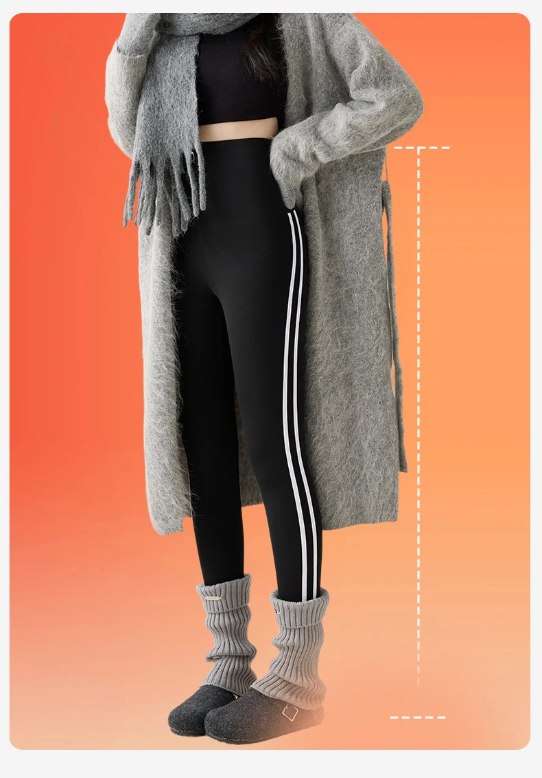 BIVIGAOS New Autumn White Striped Light Fleece Leggings Women Winter Pants High Waist Slim Velvet Thick Sport Warm Leggings