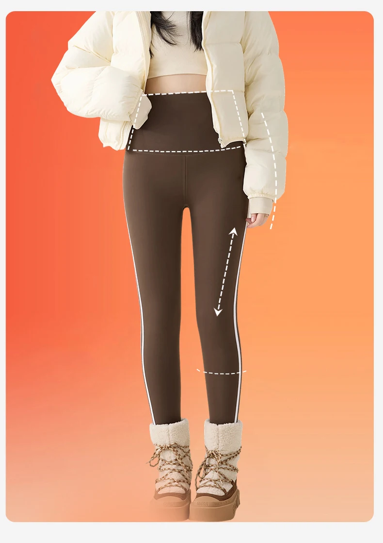 BIVIGAOS New Autumn White Striped Light Fleece Leggings Women Winter Pants High Waist Slim Velvet Thick Sport Warm Leggings