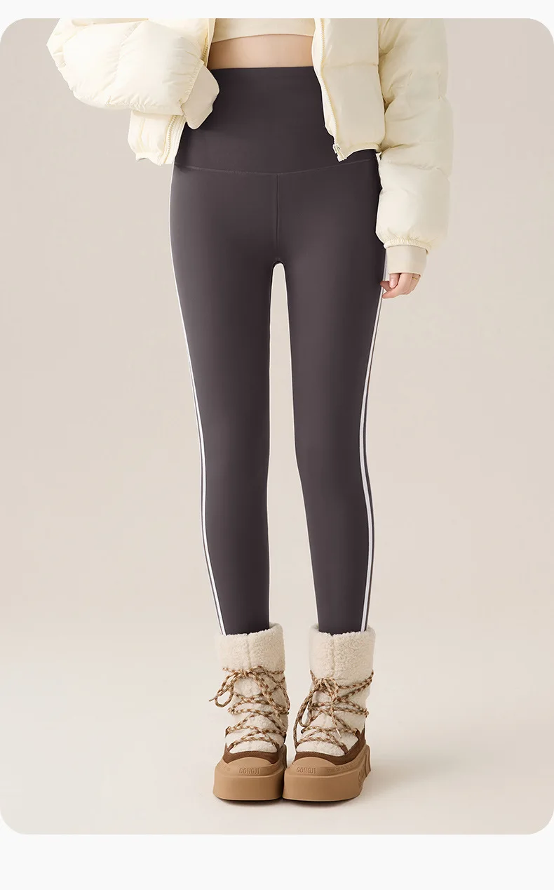 BIVIGAOS New Autumn White Striped Light Fleece Leggings Women Winter Pants High Waist Slim Velvet Thick Sport Warm Leggings