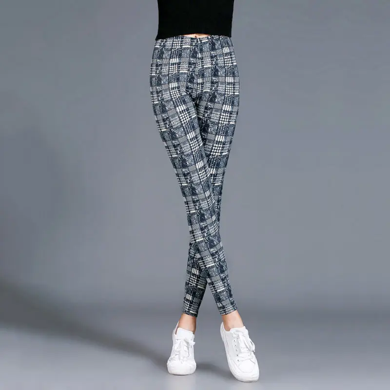 BornToGirl Sexy Tights Leggings Women Autumn Winter Slim High Waist Black Blue Red Brown Khaki Plaid Skinny Pants Leggings Pants