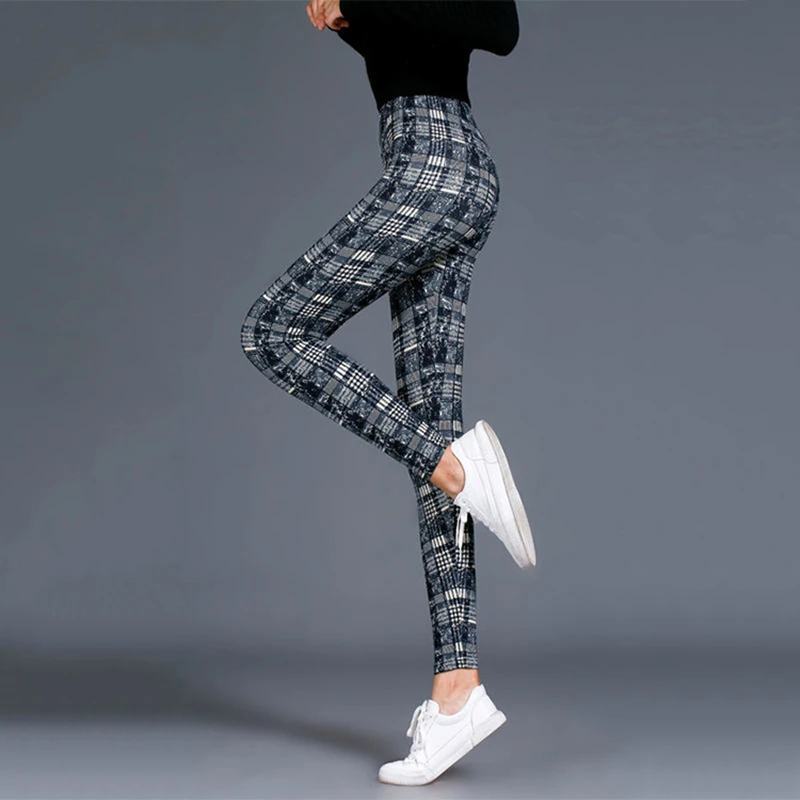 BornToGirl Sexy Tights Leggings Women Autumn Winter Slim High Waist Black Blue Red Brown Khaki Plaid Skinny Pants Leggings Pants