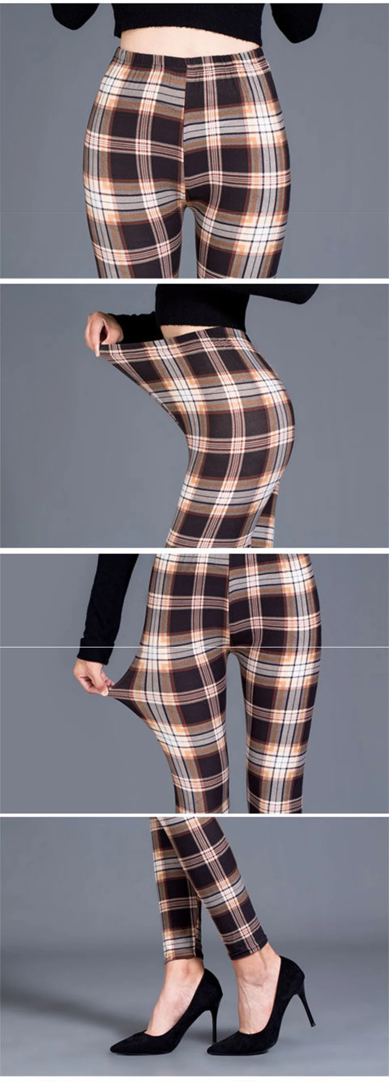 BornToGirl Sexy Tights Leggings Women Autumn Winter Slim High Waist Black Blue Red Brown Khaki Plaid Skinny Pants Leggings Pants