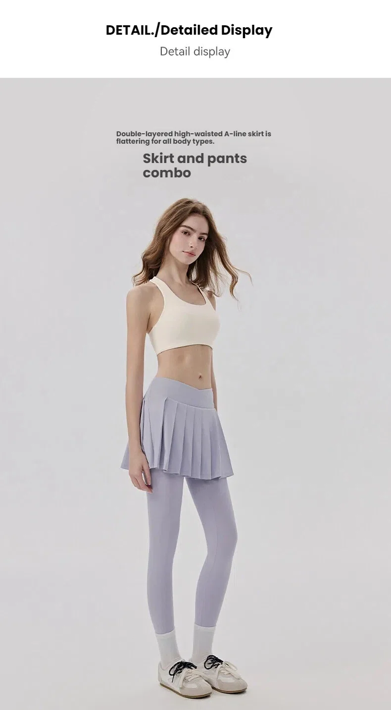 Women's Cooling Sun Protection Yoga Pants with Skirt Fake Two Pieces Anti-Exposure Pockets Pilates Tight Workout Leggings Women