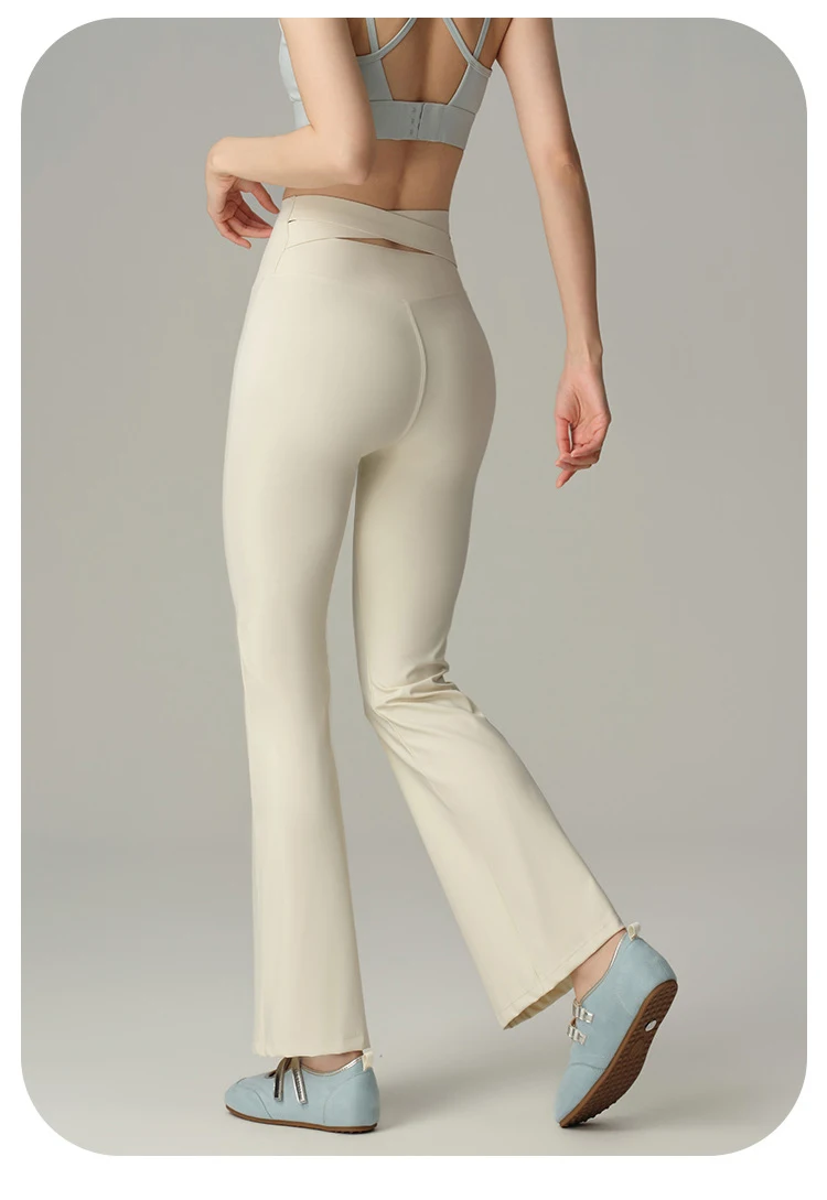 BIVIGAOS Spring Back Waist Hollow Cross Flared Leggings Women High Waist Elastic Sport Fitness Sharkskin Tight Yoga Flared Pants
