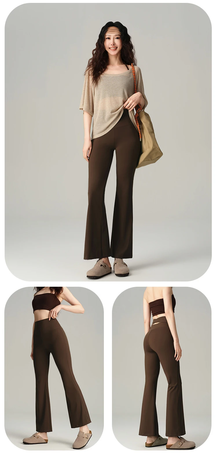 BIVIGAOS Spring Back Waist Hollow Cross Flared Leggings Women High Waist Elastic Sport Fitness Sharkskin Tight Yoga Flared Pants