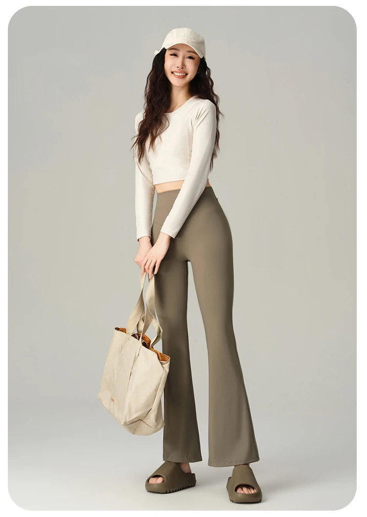BIVIGAOS Spring Back Waist Hollow Cross Flared Leggings Women High Waist Elastic Sport Fitness Sharkskin Tight Yoga Flared Pants