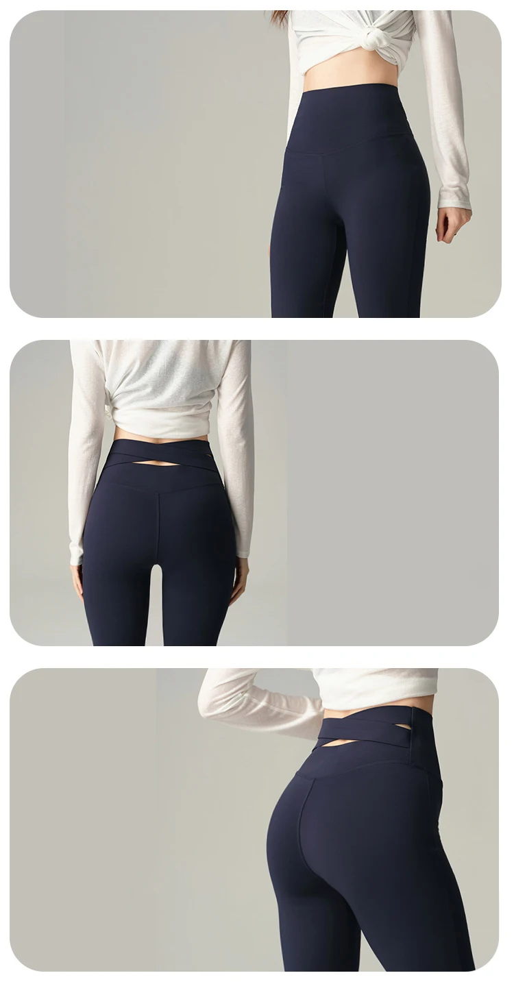 BIVIGAOS Spring Back Waist Hollow Cross Flared Leggings Women High Waist Elastic Sport Fitness Sharkskin Tight Yoga Flared Pants