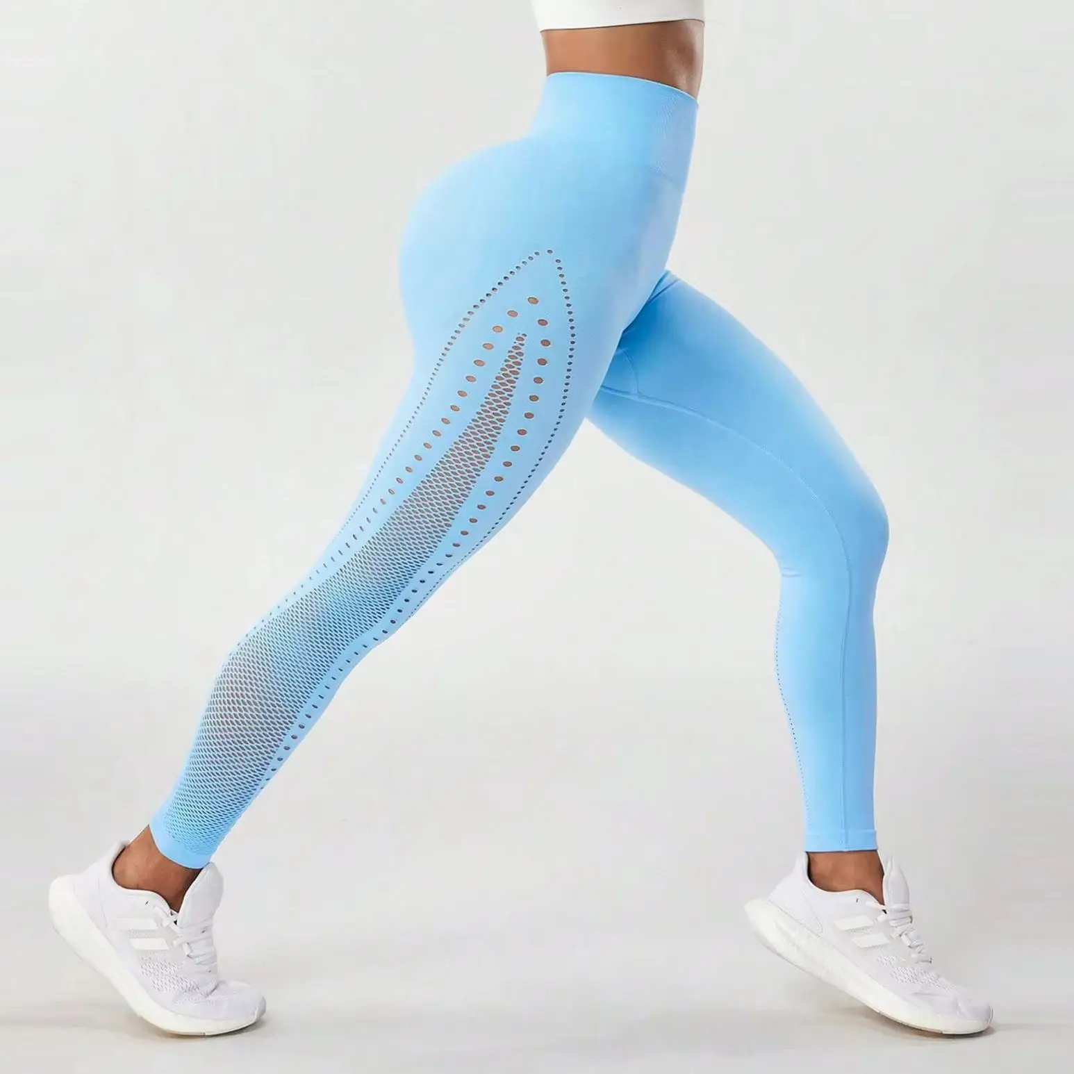 Women Seamless Hole Gym Leggings High Waist Scrunch Butt Sports Leggings Hollow Out Fitness Workout Running Yoga Pants