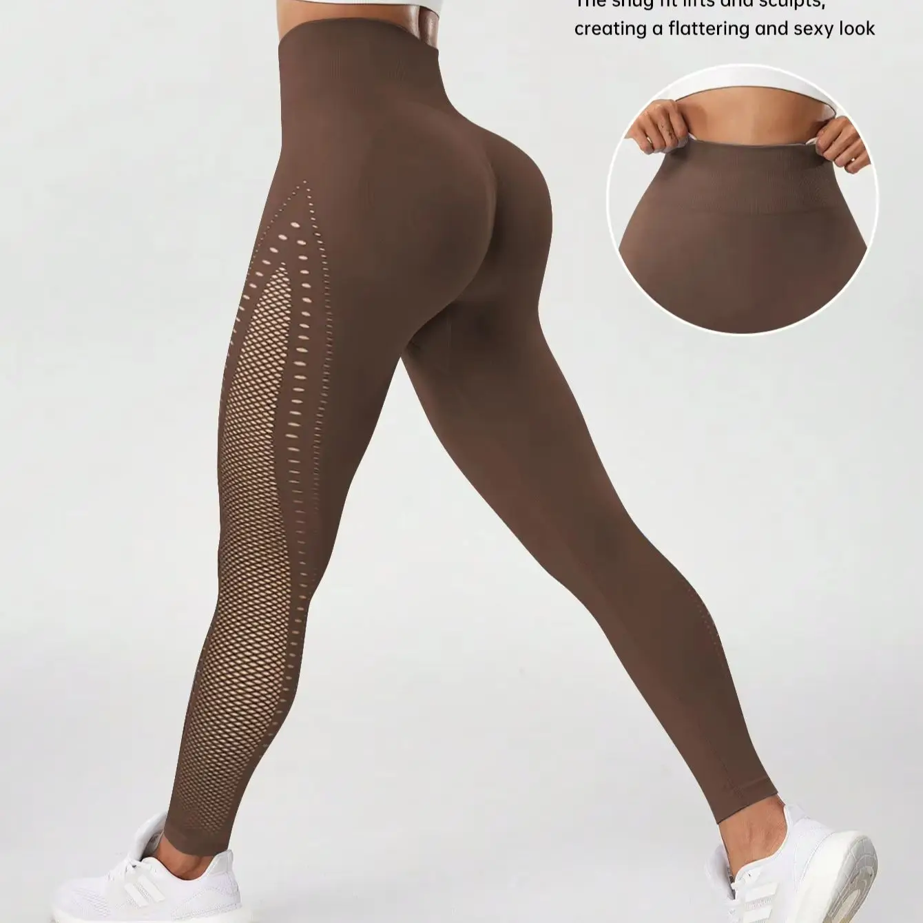 Women Seamless Hole Gym Leggings High Waist Scrunch Butt Sports Leggings Hollow Out Fitness Workout Running Yoga Pants