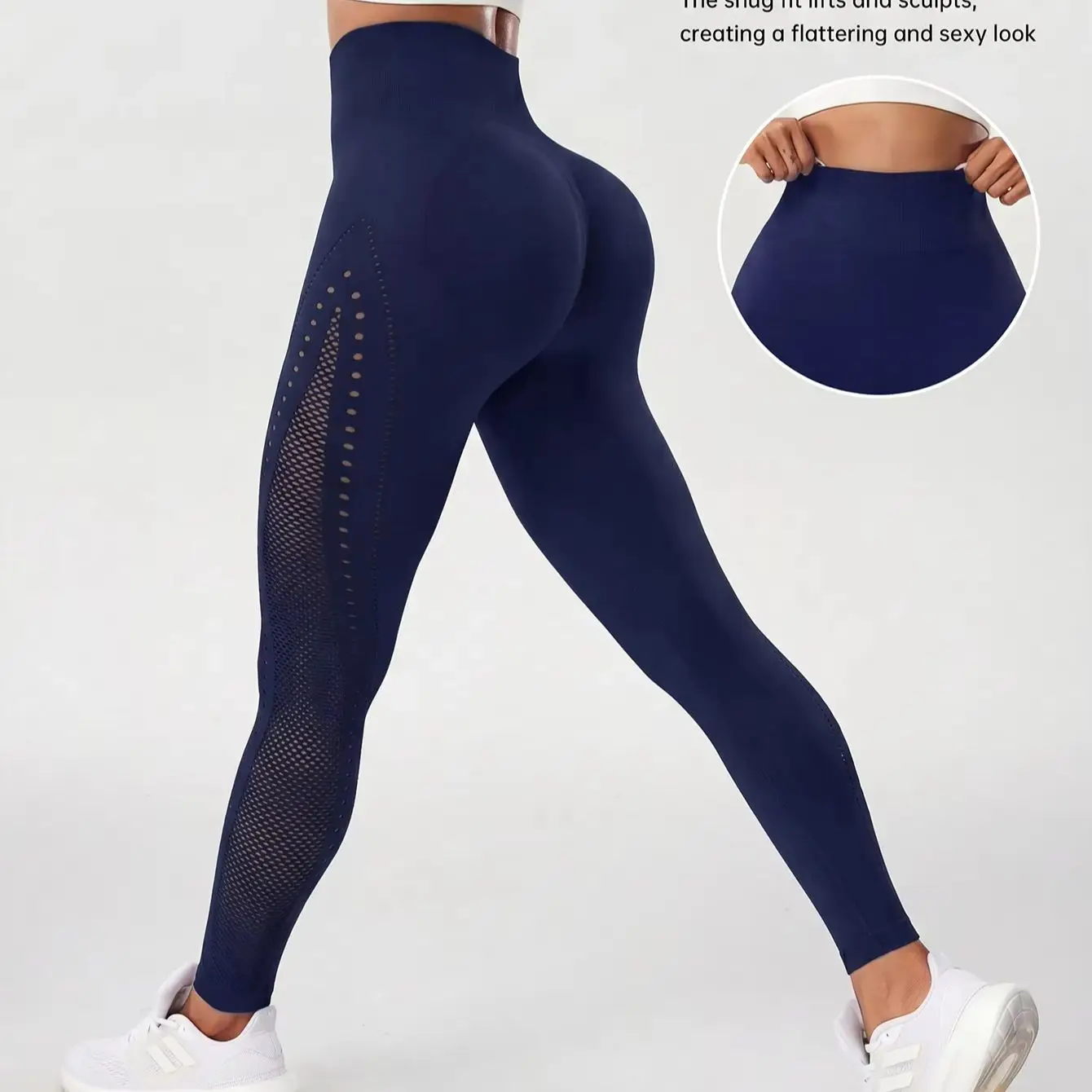 Women Seamless Hole Gym Leggings High Waist Scrunch Butt Sports Leggings Hollow Out Fitness Workout Running Yoga Pants