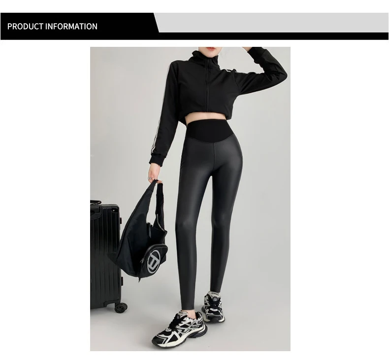BIVIGAOS Fall New Tight Stretch Leather Pants Women Sharkskin High Waist Splicing PU Leather Fleece Sexy Leggings Winter Warm