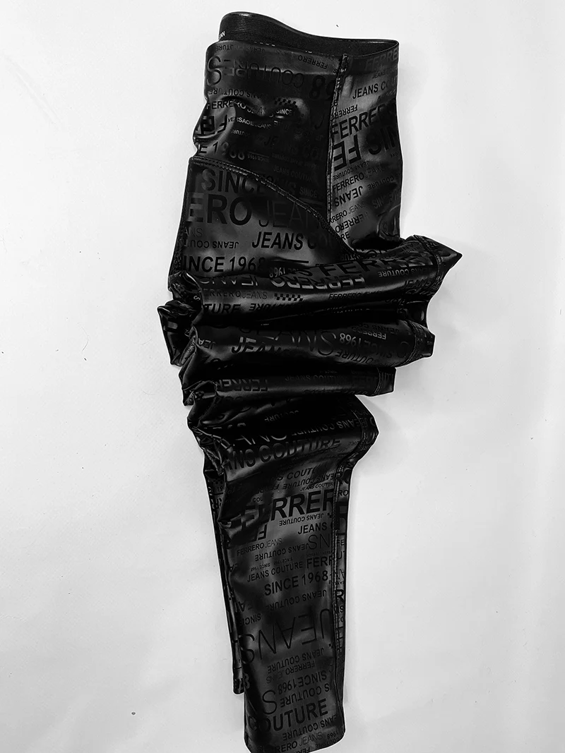 BIVIGAOS Letter Graffiti Leather Leggings Women Autumn Winter Slim Fleece Warm Leggings Gothic Motorcycle Leather Pencil Pants