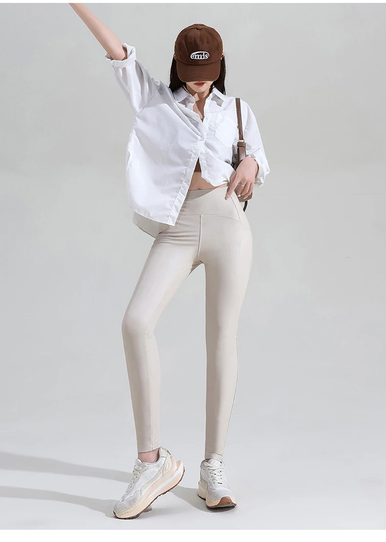 BIVIGAOS Letter Graffiti Leather Leggings Women Autumn Winter Slim Fleece Warm Leggings Gothic Motorcycle Leather Pencil Pants