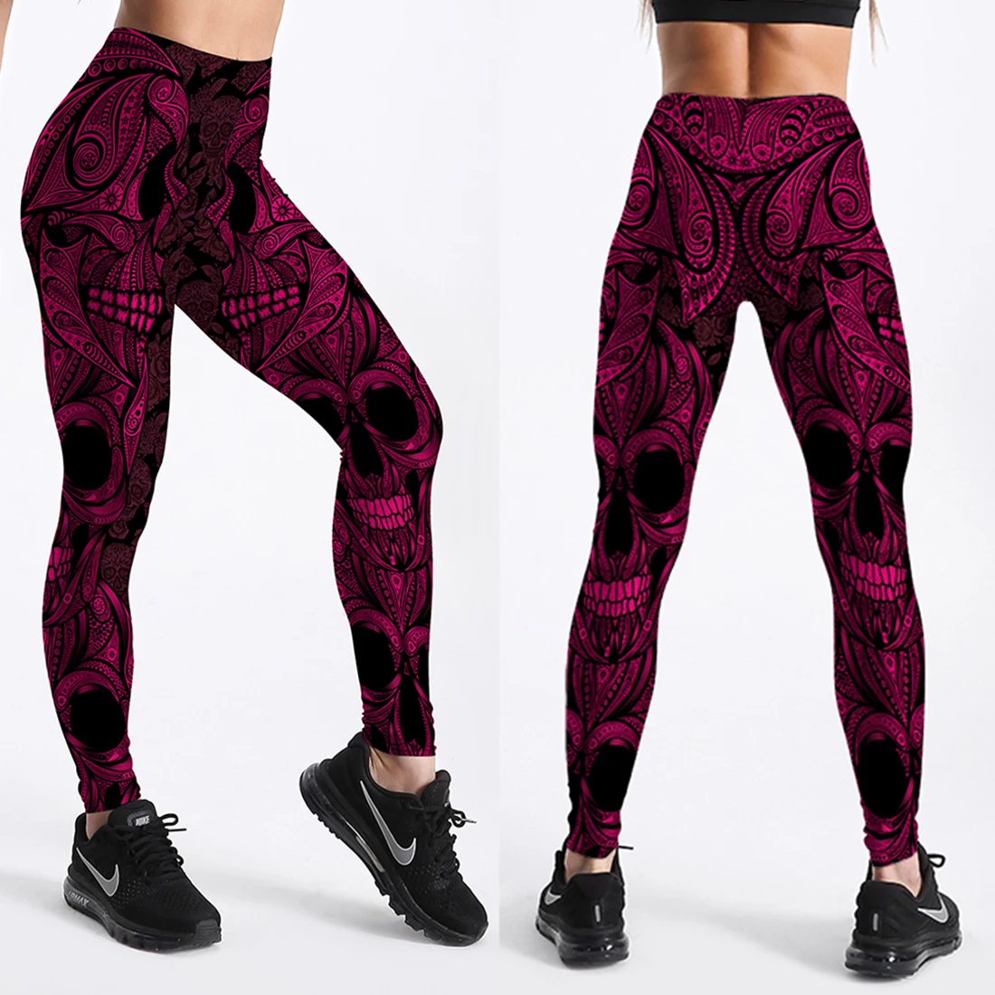 Qickitout 12% Spandex Fashion Cartoon Ice Cream God Horse Skull Digital Printed Legging Womens Star Stretch Pants