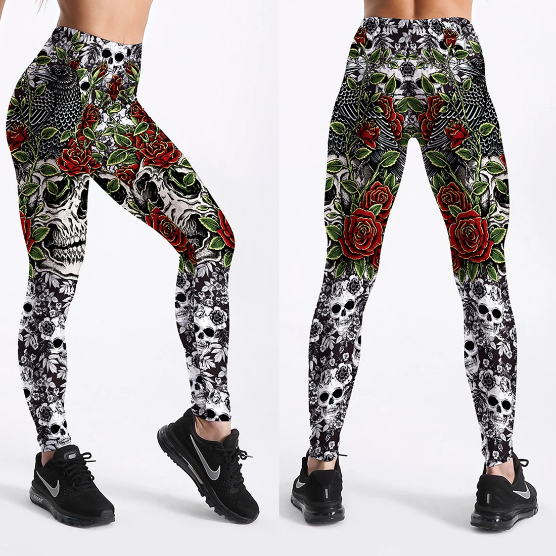 Qickitout 12% Spandex Fashion Cartoon Ice Cream God Horse Skull Digital Printed Legging Womens Star Stretch Pants