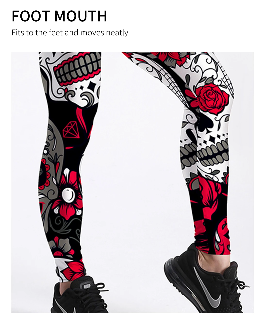 Qickitout 12% Spandex Fashion Cartoon Ice Cream God Horse Skull Digital Printed Legging Womens Star Stretch Pants
