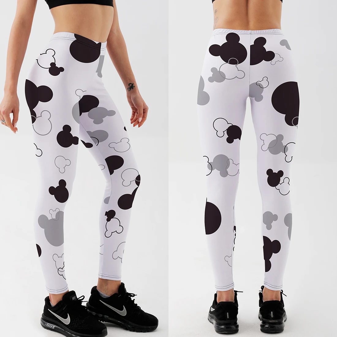 Qickitout 12% Spandex Fashion Cartoon Ice Cream God Horse Skull Digital Printed Legging Womens Star Stretch Pants