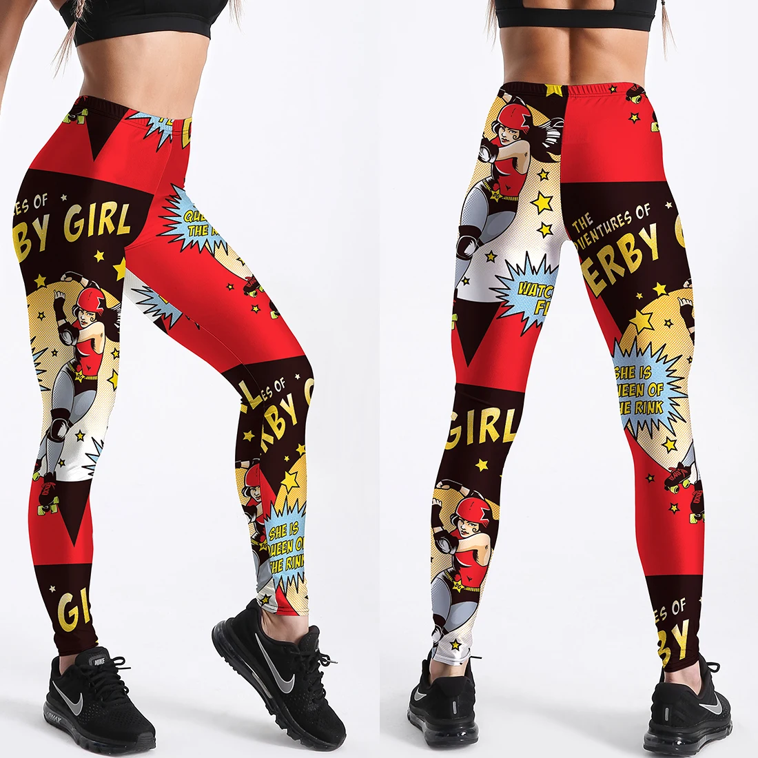 Qickitout 12% Spandex Fashion Cartoon Ice Cream God Horse Skull Digital Printed Legging Womens Star Stretch Pants