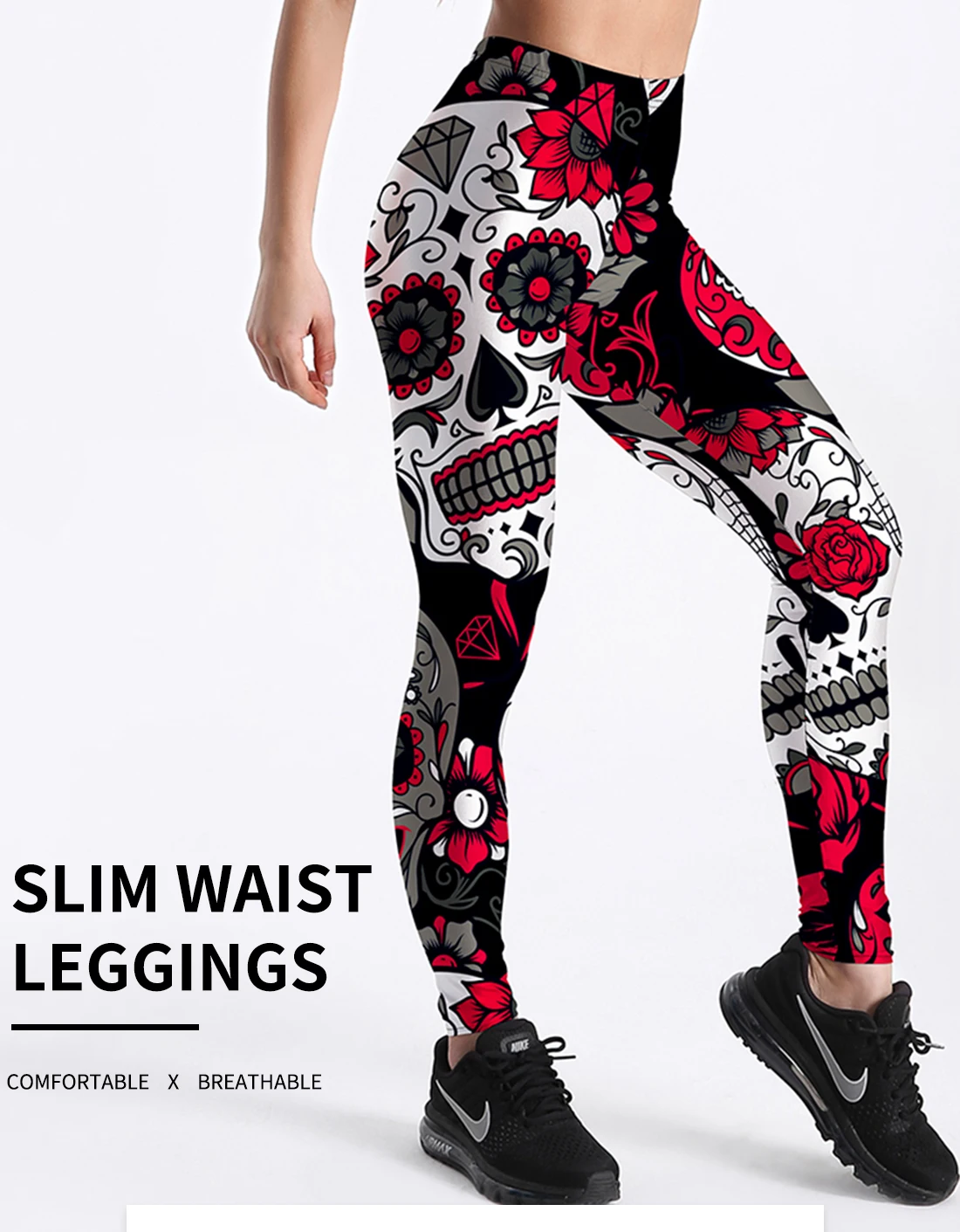 Qickitout 12% Spandex Fashion Cartoon Ice Cream God Horse Skull Digital Printed Legging Womens Star Stretch Pants
