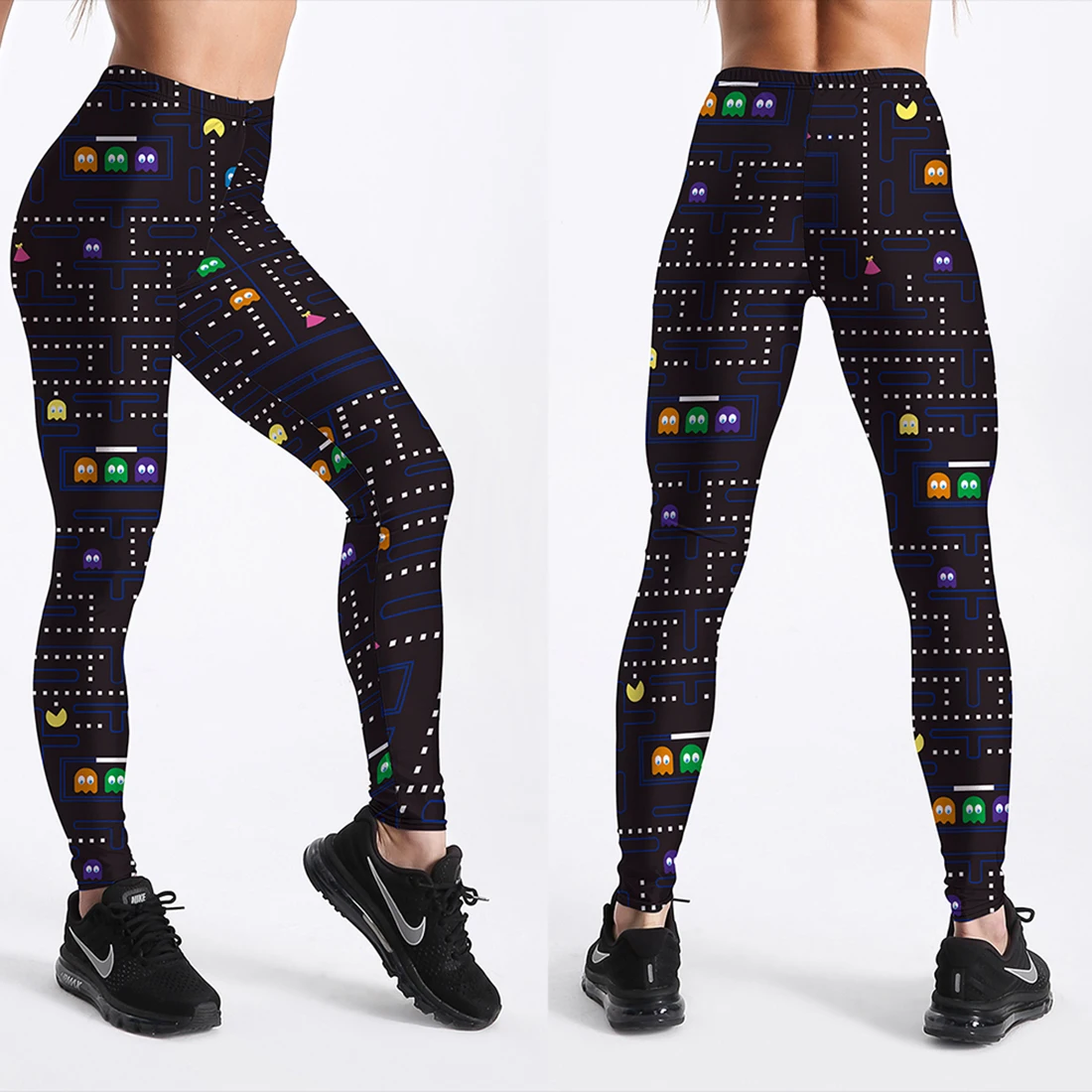 Qickitout 12% Spandex Fashion Cartoon Ice Cream God Horse Skull Digital Printed Legging Womens Star Stretch Pants