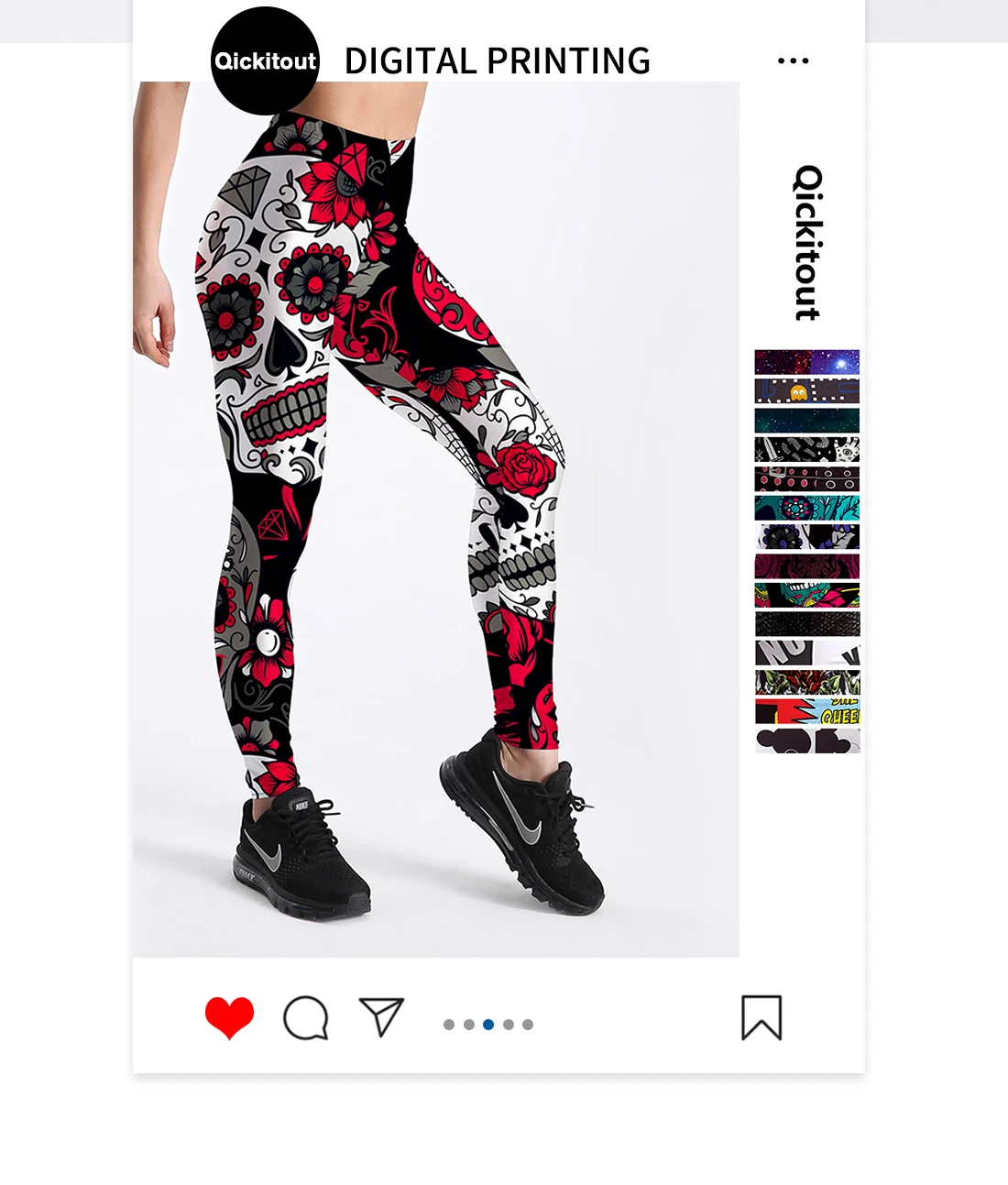 Qickitout 12% Spandex Fashion Cartoon Ice Cream God Horse Skull Digital Printed Legging Womens Star Stretch Pants