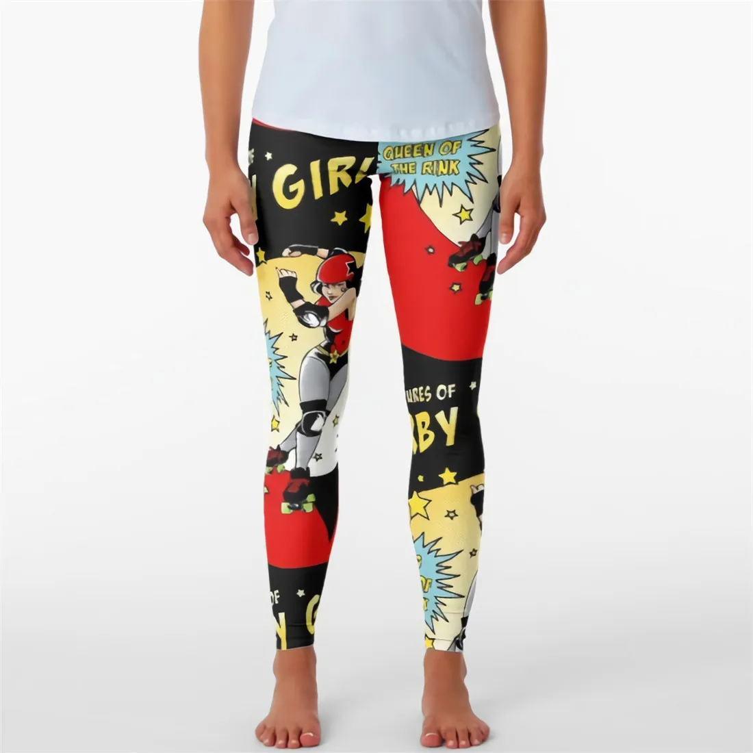 Qickitout 12% Spandex Fashion Cartoon Ice Cream God Horse Skull Digital Printed Legging Womens Star Stretch Pants