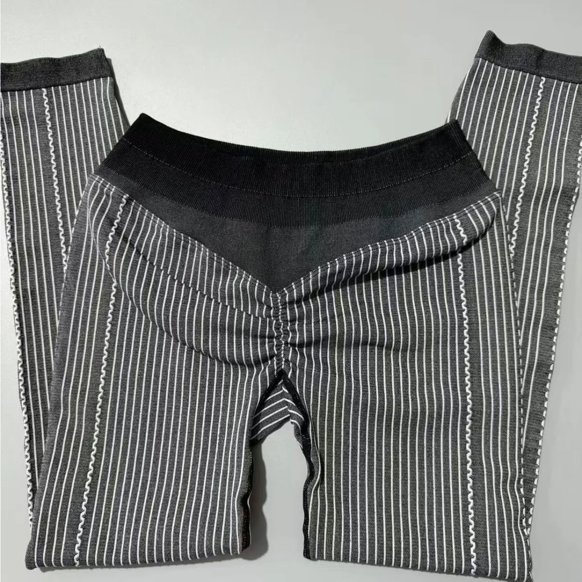 Women High Waist Striped Leggings Athletic Elastic Ruched Butt Lifting Workout Pants Fitness Gym Sports Tights