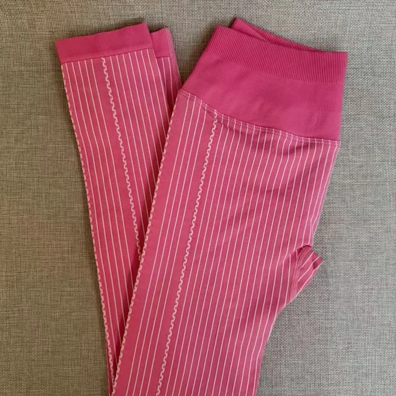 Women High Waist Striped Leggings Athletic Elastic Ruched Butt Lifting Workout Pants Fitness Gym Sports Tights