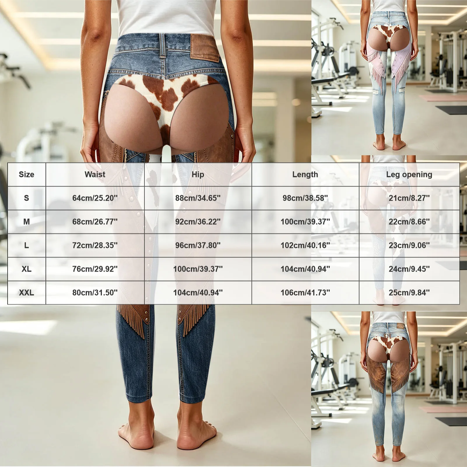 3D Print Cowboy Funny Women Leggings Fake Two-Piece Faux Denim-Like Long Pants Vintage High Waist Gym Workout Yoga Leggings