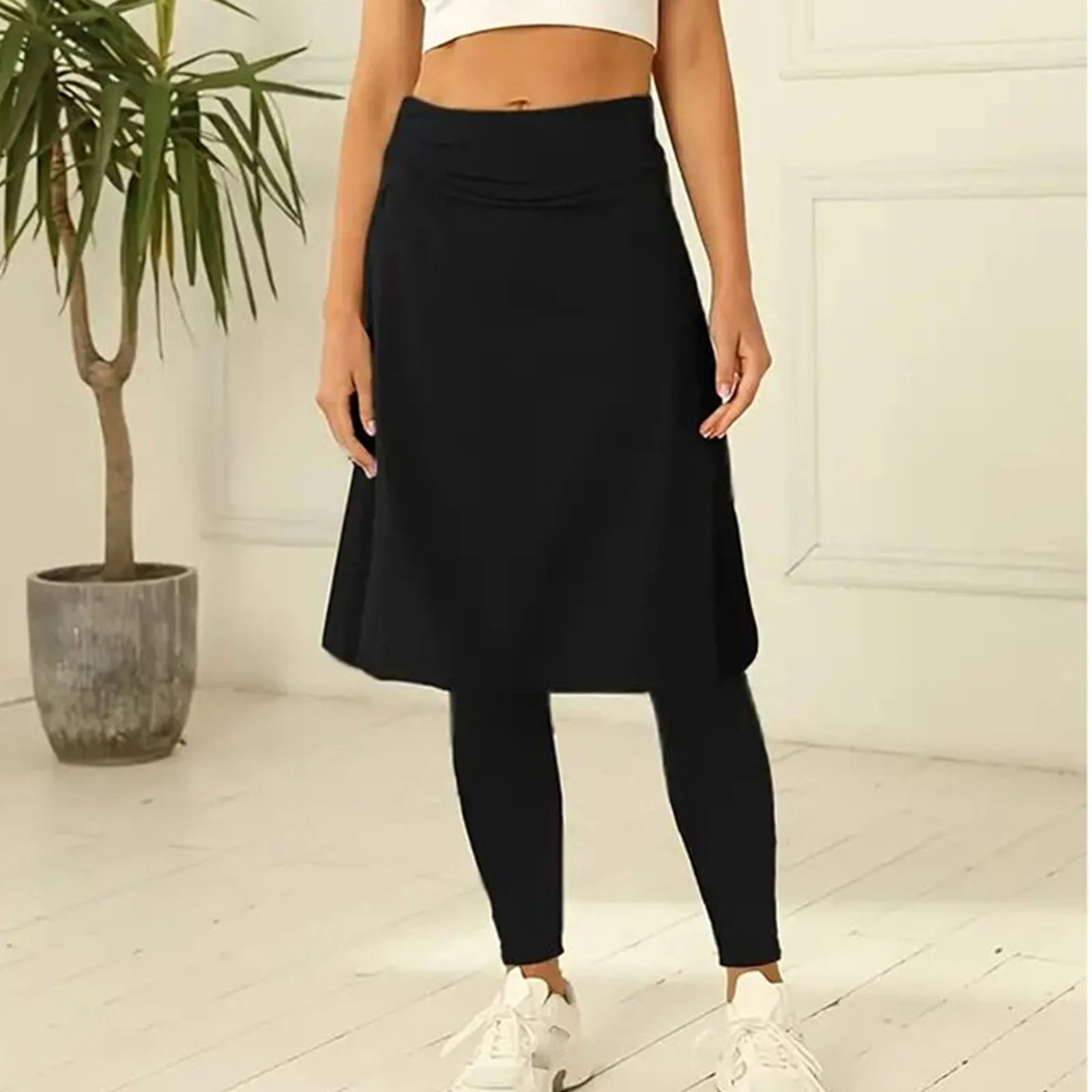 Fake Two-Piece Leggings Women's High Waist Double Layers Quick Drying Yoga Pants Sportwear Workout Gym Fitness Black Leggings