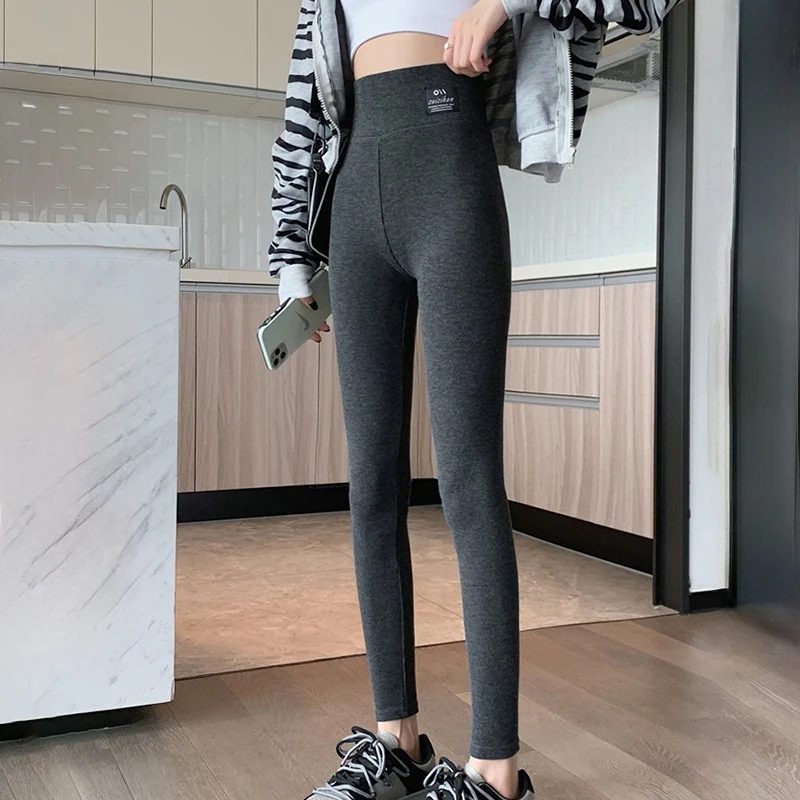 2025 Gray Ribbed Leggings for Woman High Waist Stretch Tight Winter Leggings Solid Color Comfortable Warm Slim Fit Leggings Lady