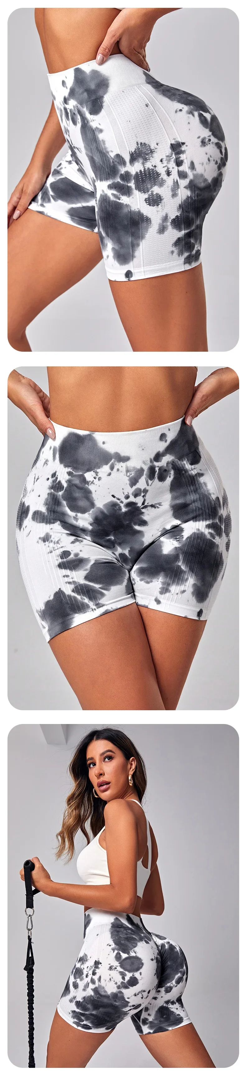 Seamless Tie Dye Shorts Women Fitness Elastic Leggings High Waist Hip Liftting Fashion Gym Trainning Knit Yoga Three Point Pants