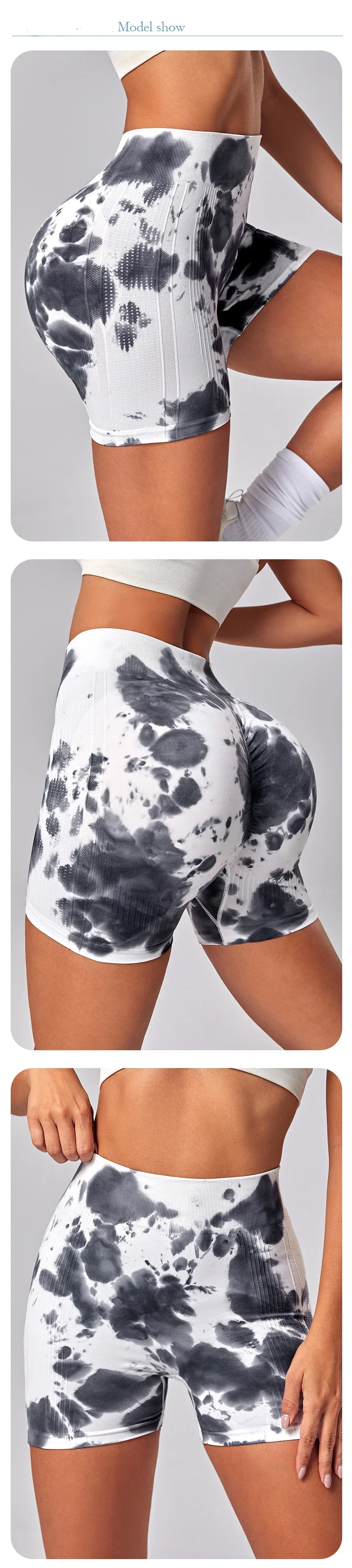 Seamless Tie Dye Shorts Women Fitness Elastic Leggings High Waist Hip Liftting Fashion Gym Trainning Knit Yoga Three Point Pants
