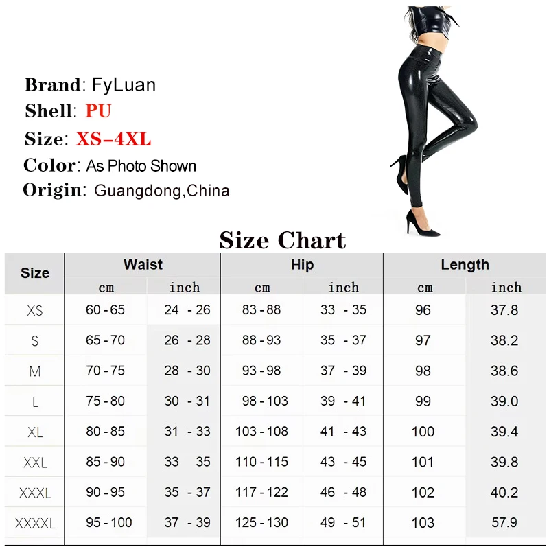 Leggings Women Black Shiny Push Up Leggings Leather Pants High Waist Elastic Trousers Stretch Latex Tights Ankle-Length Pants