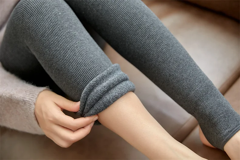 Women Leggings Autumn & Winter Pants Plus Velvet Thicken Pants High Waist Skinny Leggings Solid Vertical Striped Women Clothing