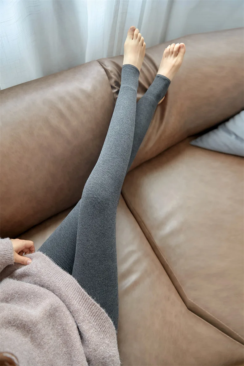 Women Leggings Autumn & Winter Pants Plus Velvet Thicken Pants High Waist Skinny Leggings Solid Vertical Striped Women Clothing