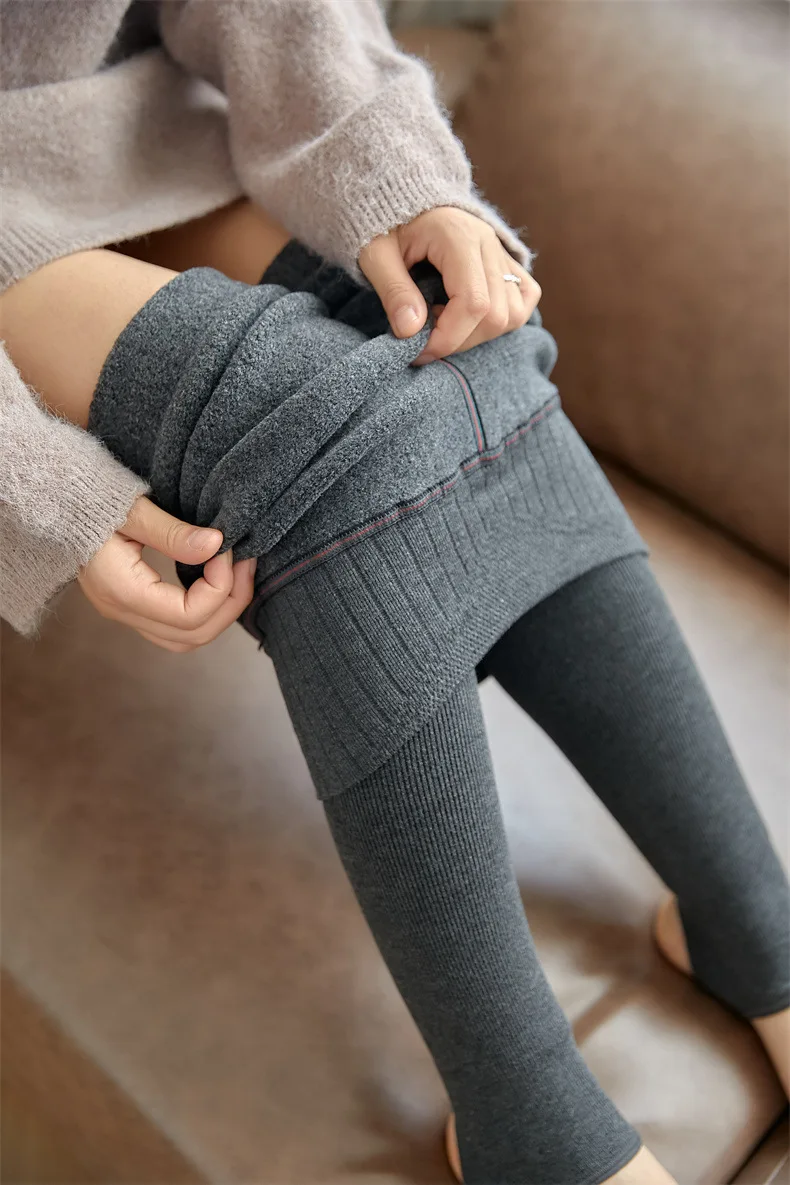 Women Leggings Autumn & Winter Pants Plus Velvet Thicken Pants High Waist Skinny Leggings Solid Vertical Striped Women Clothing