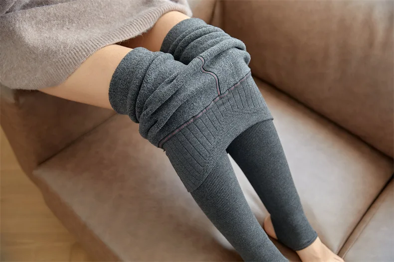 Women Leggings Autumn & Winter Pants Plus Velvet Thicken Pants High Waist Skinny Leggings Solid Vertical Striped Women Clothing