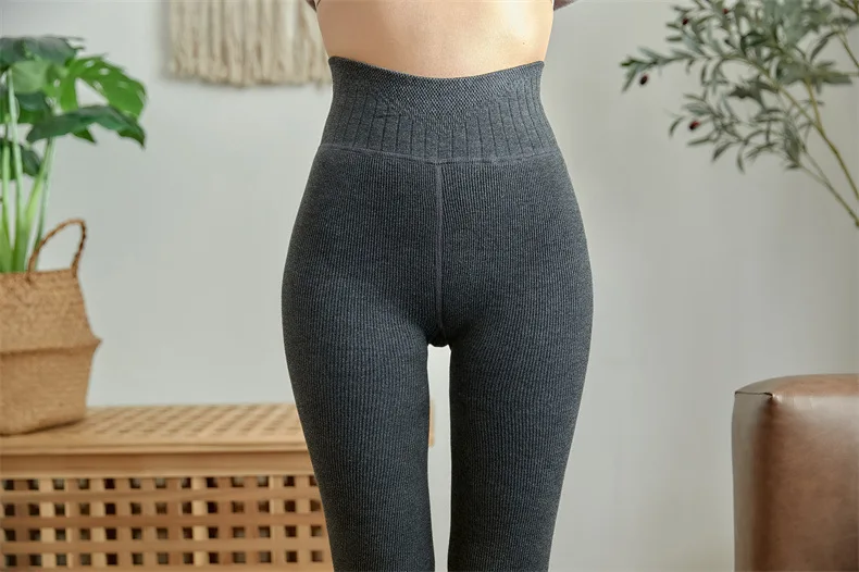 Women Leggings Autumn & Winter Pants Plus Velvet Thicken Pants High Waist Skinny Leggings Solid Vertical Striped Women Clothing