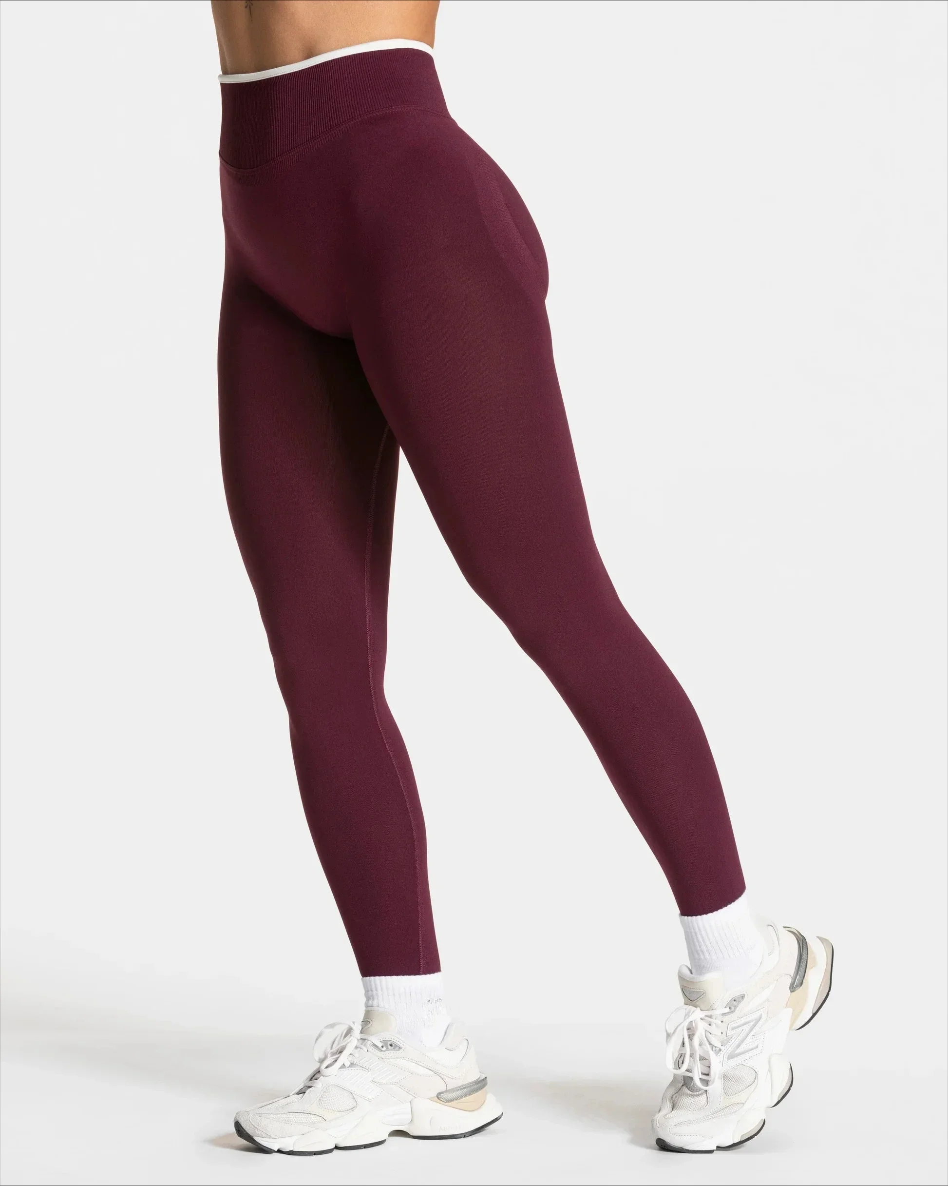Women's Seamless Sports Leggings White Edge Waist Tight High Waist Hip Lifting Yoga Pants Gym Running Exercise Solid Color Pants