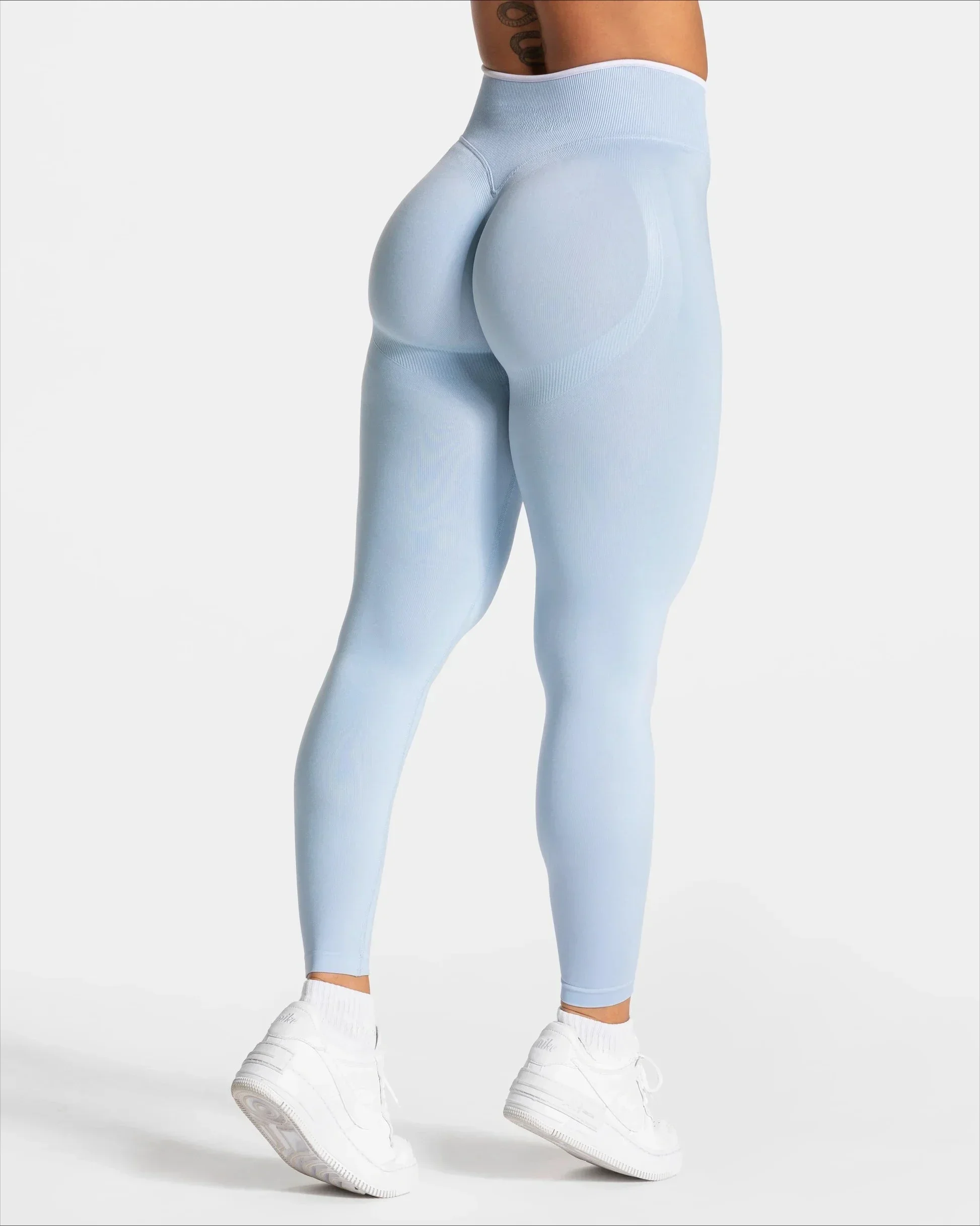 Women's Seamless Sports Leggings White Edge Waist Tight High Waist Hip Lifting Yoga Pants Gym Running Exercise Solid Color Pants