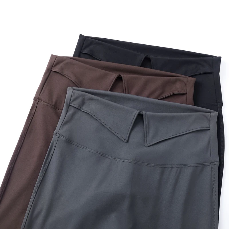 BIVIGAOS 2026 Spring Autumn New Waist Revers Collar Micro Flared Leggings Women's High Waist Casual Fashion Slim Trumpet Pants