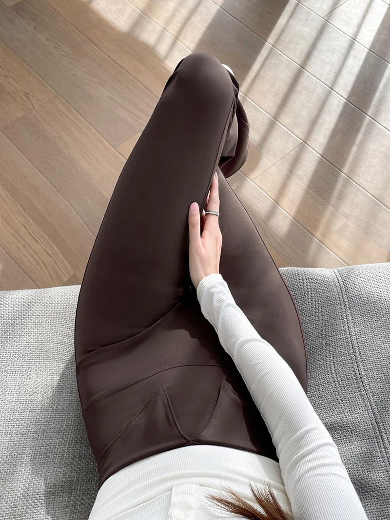 BIVIGAOS 2026 Spring Autumn New Waist Revers Collar Micro Flared Leggings Women's High Waist Casual Fashion Slim Trumpet Pants