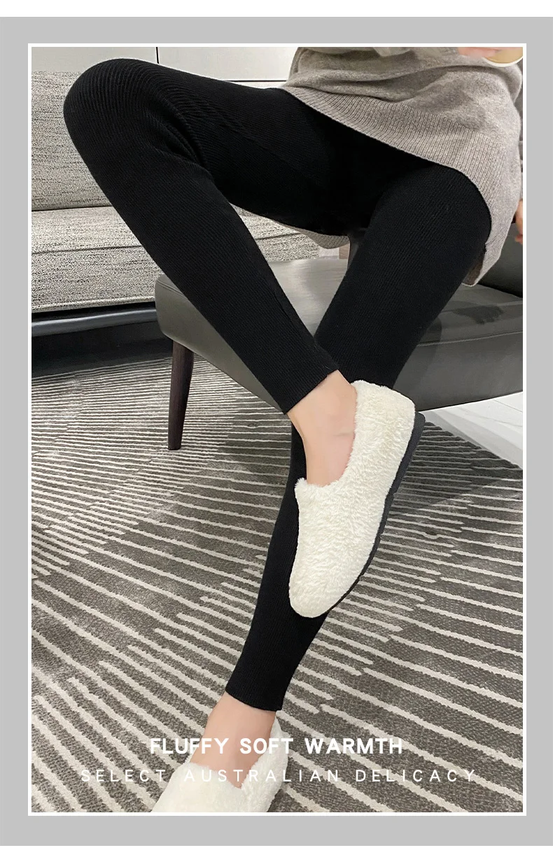 Autumn Winter Women Wool Thickening Leggings High Waist Ribbed Vertical Stripe Casual Knitted Leggings Warm Wear out Pantyhose